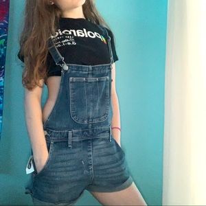 old navy xs dark wash overalls